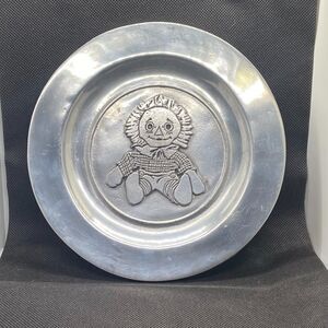 Raggedy Andy PEWTER Plate, kitsch, small, nursery ,  COLONIAL YORK PACRARE SET